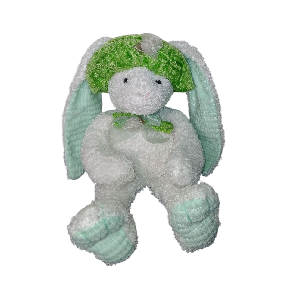 Kids Of America Adorable White and Green Bunny Plush Toy